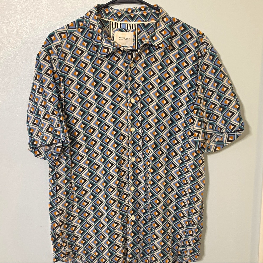 Cactus Man Ricky Singh Men's Woven Short Sleeve Button-Up Shirt Geometric M #79